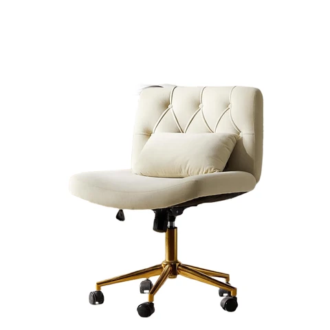 HULALA HOME Vanity Chair with wheels Criss Cross Legged Armless Adjustable Height Velvet Swivel Chair for Home Office Bedroom, Ivory