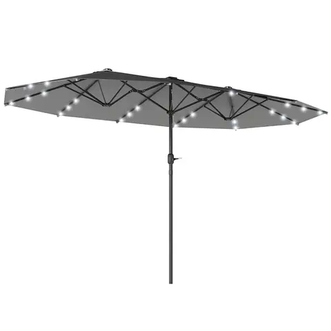Outsunny 4.4m Double-Sided Sun Umbrella Garden Parasol Patio Sun Shade Outdoor with LED Solar Light, NO BASE INCLUDED, Dark Grey