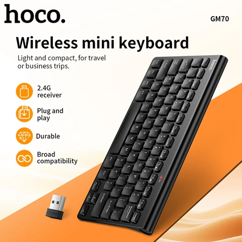 HOCO GM70 Yuelong 2.4G Wireless Mini Keyboard (English Version)-Black