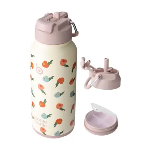 Bottle Bottle Insulated Stainless Steel Water Bottle, 950 ml with Straw, Dual-Use Lid & Pill Box for Gym (Buds Rain)