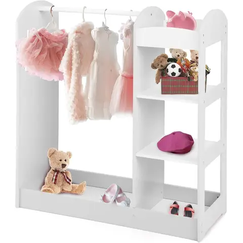COSTWAY Kids Dress up Storage with Mirror-White