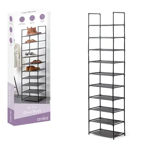 Anika 10-Tier Shoe Rack - Black