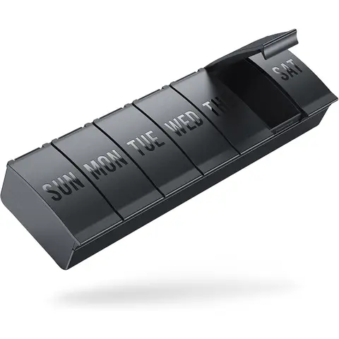 VVM 7-Day Pill Organizer, Weekly Medicine Pill Case, Pills Box for Travel，Suitable for Big Vitamin，Supplements，Fish Oil，Black 1PCS