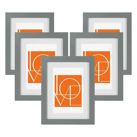 WOLTU Bilderrahmen 20x30 cm, Fotorahmen für Vertikale oder Horizontale Aufhängung/Stand, Holzrahmen mit Passepartout, Set aus 5 Posterrahmen Collage Wanddeko, Grau