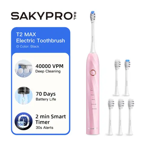 SAKYPRORAL Smart Electric Toothbrush, 6 Brush Heads w/Travel Case, AI Zone Cleaning Tracking, 5 Brushing Modes, 150-Day Battery, Smart Timer, Dental Hygiene Essentials