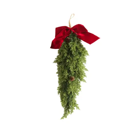 Daisy Darcy 50cm Red Bow Swag Cedar & Pinecones