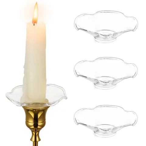 Glass Bobeches for Candlestick Holders, 3 PCS Candle Drip Protectors Candle Rings for Tapers, Candle Drip Catcher for Candle Stick Candle Holder for Wedding Party Church Home (Scallop, Clear)