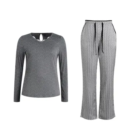 IZURIA v-neck grey long sleeved top and print pants set  M