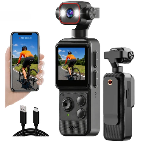 4K mini actiecamera met clip, 1,54 inch display en 140° groothoek, app-bediening, bewegingsdetectie, ledverlichting en 1200 mAh batterij voor vlogs en reizen