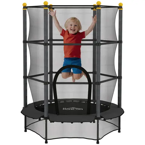 HOMCOM 55" Kids Trampoline with Enclosure Net, 4.6FT Toddler Trampoline Outdoor Indoor with Reinforced Steel Frame, for Ages 3-10 Years, Black
