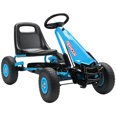AIYAPLAY Kids Pedal Go Kart, Children Ride on Racer with Adjustable Seat, EVA Tyres, Manual Clutch, Brake, Go Cart Blue