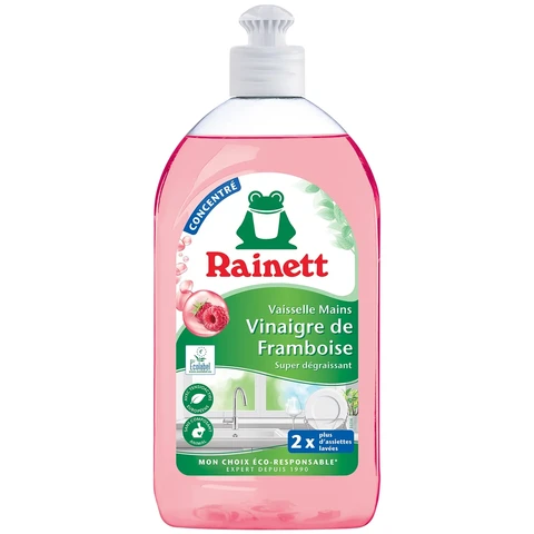 Rainett Liquide Vaisselle Écologique Super Dégraissant Vinaigre de Framboise 500 ml
