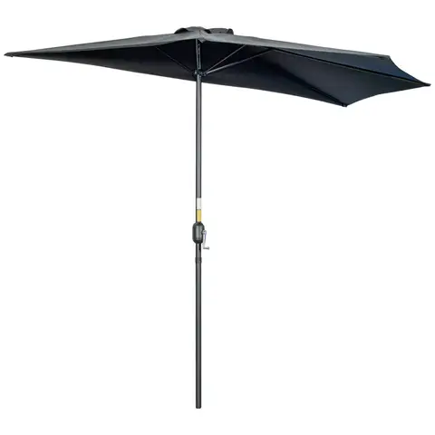 Outsunny 3(m) Half Parasol, Semi Round Umbrella with Metal Frame, Crank Handle for Balcony, Garden Black