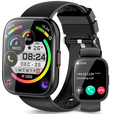 Jugeman P114 Montre Connectée Noire pour Femme Homme Répondre/Passer des Appels, Montre de Fitness HD 1,85" avec Podomètre/Fréquence Cardiaque/Moniteur de Sommeil