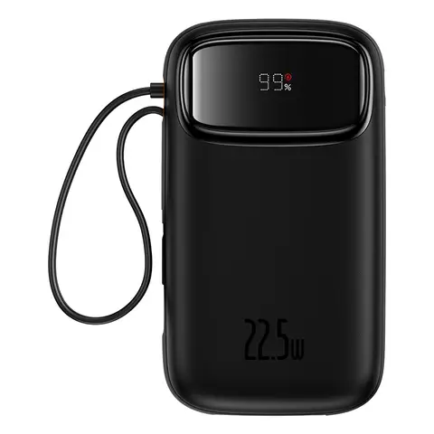 Baseus Qpow2 Dual-Kabel Digitalanzeige Schnelllade-Powerbank, 10000 mAh, 22.5 W, Cluster Schwarz (inkl. einfachem USB-C 3 A Ladekabel, 0,3 m)