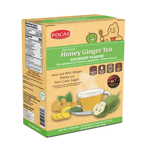 POCAS Honey & Ginger Tea (with Soursop), 20 Sachets, 18 g per Sachet