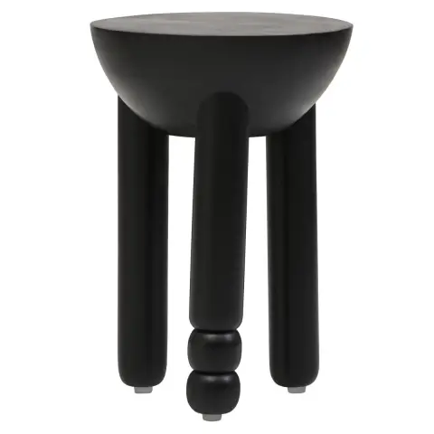 Walsa Black Finish Mango Wood Column Detail Round Side Table