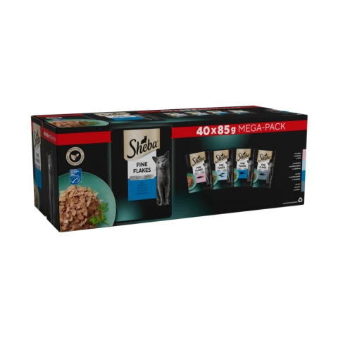 SHEBA Fine Flakes Adult Cat Food Fish Selection in Jelly 40 x 85g Pouch