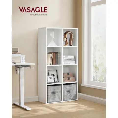 VASAGLE 8 Compartment Wooden Bookcase Decorative Shelving Unit Free Standing Cabinet Office Home