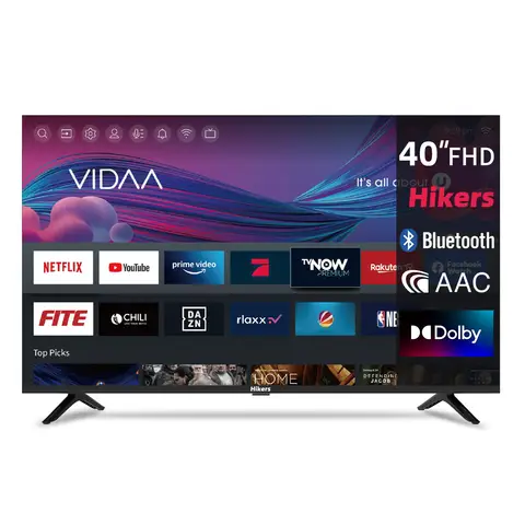 Hikers Smart TV 40 Inch (101 cm) FHD WiFi VIDAA Randloze TV met Drievoudige Tuner DVB-T/T2/S/S2/C | HDMI x3, USB x2, CI+ | Spraakbediening & Streaming Apps