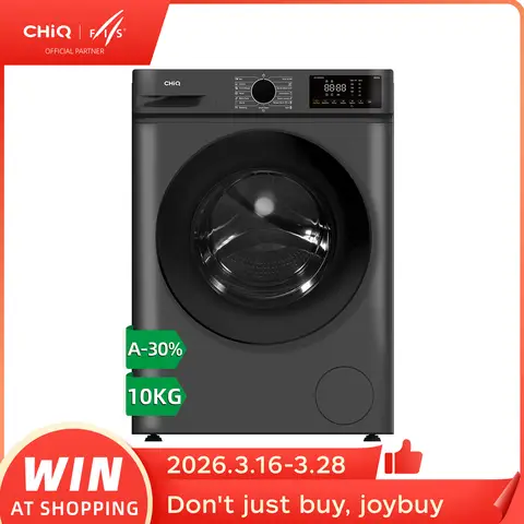 CHiQ Frontloader-Waschmaschine JW105883G, 10 kg, 530-mm-Trommel, BLDC-Motor 1400 U/min, Dampfwäsche, 1-Touch Smart- & 15-Min.-Schnellwaschfunktion, 465 mm Breite, dunkelgrau (Energieeffizienzklasse A-10%)