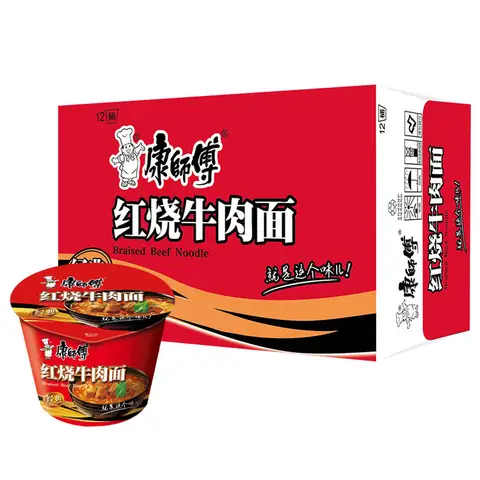 Master Kong Braised Beef Flavor Instant Noodles, Bucket, 110g x 12