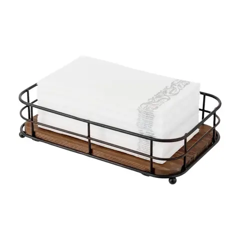 MyGift Badezimmer Falthandtuchhalter, Matt Schwarzes Metallgitter und Rustikales Dunkelbraunes Massivholz, Badzubehör Ablage