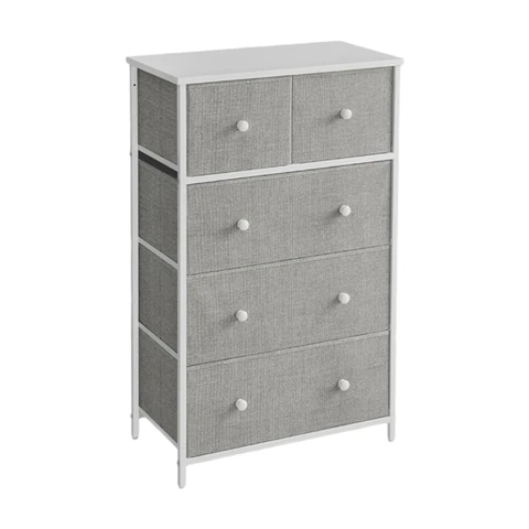 SONGMICS Chest of Drawers - Fabric 5-Drawer Storage Organiser Unit - Light Grey and White 5 Drawers-grey