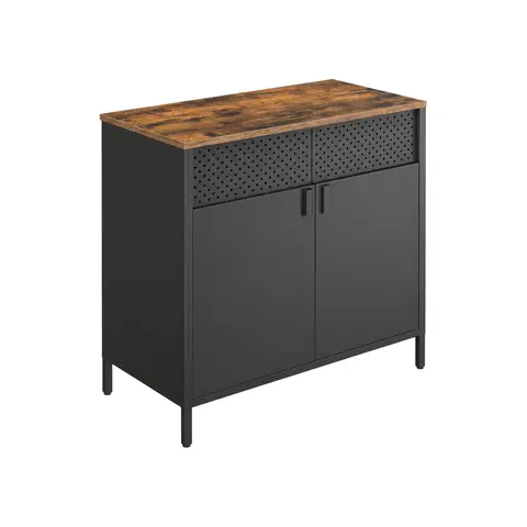 SONGMICSHOME Buffet de Rangement en Acier, Armoire à Double Porte pour Salon, Fermeture Magnétique, Métal, Marron et Noir