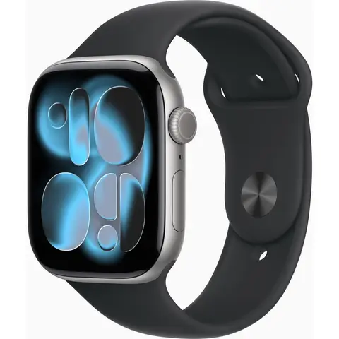 Apple Watch Series 11 GPS 46 mm spacegrijs aluminium behuizing met zwarte sportband - S/M