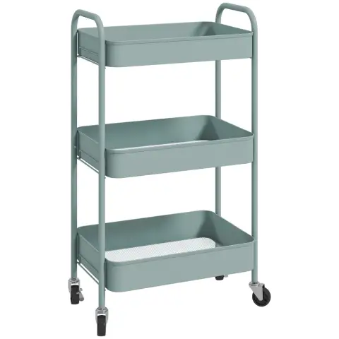 Homcom Storage Trolley Metal 3 Shelves Blue