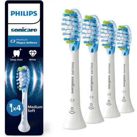 Philips Sonicare Premium Plaque Defence C3 – Opzetborstels voor Elektrische Tandenborstel – Wit – Verpakking van 4 - Tandplakverwijdering HX9044/87