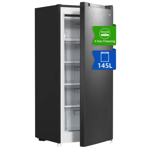 CHiQ Upright Freezer, 145L, Energy Class E, Fast Freezing, 5-Level Adjustable Thermostat, Ultra-Quiet, Large Drawer, 12-Year Compressor Warranty, Black, Compact Design, H1250 x W540 x D550 mm FSD140D4EU