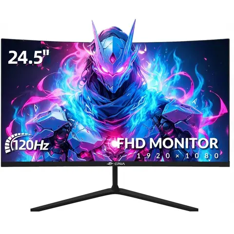 CRUA 24 Inch Immersive 3000R Curved Gaming Monitor | Full HD 1080P 120Hz 99% sRGB – Eye-Care Blue Light Filter, Three-Side Narrow Bezel, HDMI/VGA for Home Office/Dorm/Console Gaming (Black)