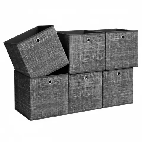 SONGMICSHOME  Storage Boxes, Set of 6, Non-Woven Fabric Organiser Boxes with Handle, Boxes Storage, 33 x 33 x 33 cm, Organiser Box, for Cube Shelf, Grey
