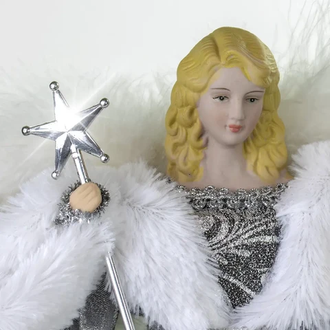 Christmas Workshop 12" Silver & White Dress Tree Top Angel