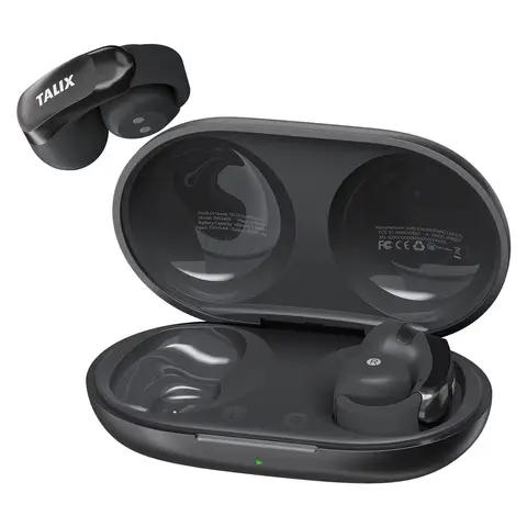 TALIX Ultra-Light Clip-On Wireless Earbuds,  4-Mic Clear Calls, 28H Battery, Fast Charge, Bluetooth 5.3, IPX4 Waterproof, Silicone Earhook, G1, Black