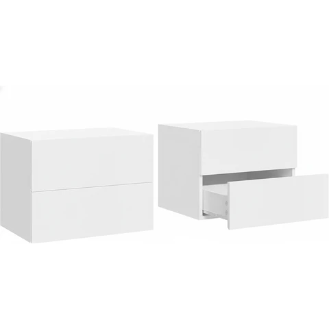 WOLTU 2er-Set Wandmontierte Nachttische mit Schublade, 40x30x30 cm, Weiß, Modern, Hängender Nachttisch