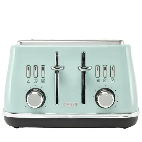 Haden Cotswold 4 Slice Toaster, Dual Control, Coated Stainless Steel, Extra Wide Slots, Sage Green - 206008