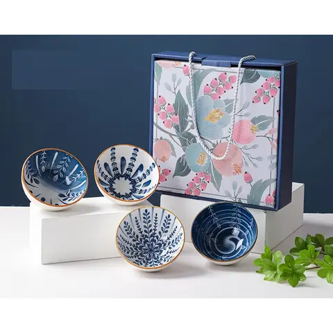 Japanese Ceramic Bowl Set of 4 - Blue