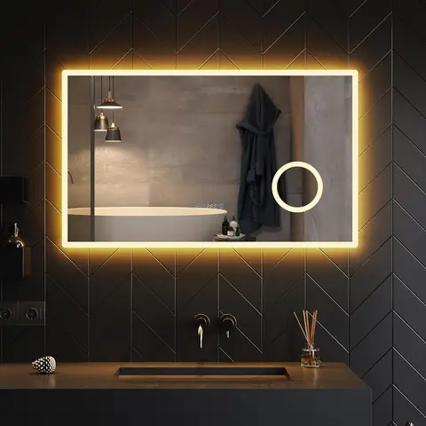 SONNI Badezimmerspiegel mit Beleuchtung Anti-Beschlag LED Touchschalter, Uhr, Temperatur, 3-Fach Vergrößerung, 100 cm×60 cm