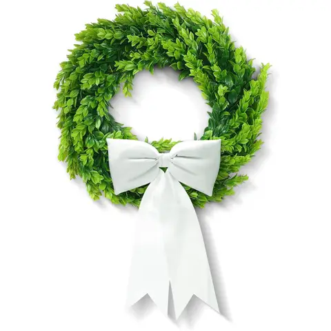 20 Inch Boxwood Wreath with Sash-1pcs