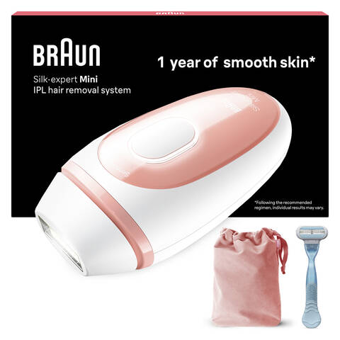 Braun IPL Silk·Expert PL1014 Mini IPL, At-home Hair Removal, Includes Travel Pouch and Gillette Venus Razor, Pink