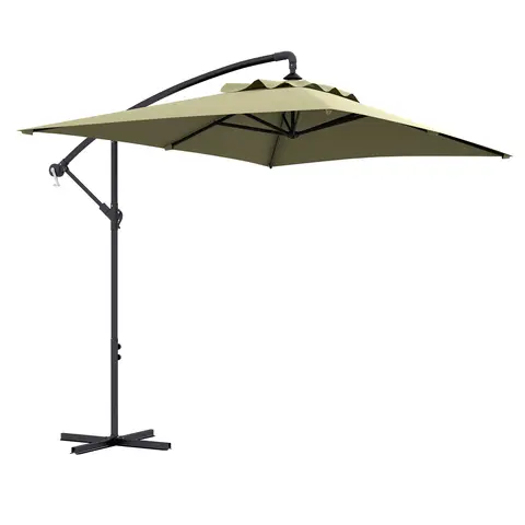 Outsunny 3x2m Cantilever Parasol with Cross Base, Banana Parasol with Crank Handle and 6 Ribs, Rectangular Patio Umbrella for Outdoor Pool, Garden, Balcony, Beige