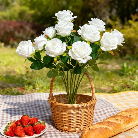 Yujia Lot de 10 roses artificielles en soie 51 cm - Blanc