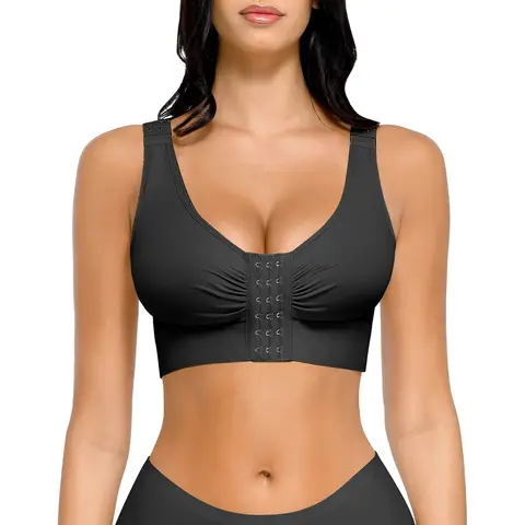 Feelingirl 3D Molded Post Surgery Compression Chest Surpport Front Hooks Anti-Sag Breathable and Adjustable Bra for Women XL Black, Couple Gift Perfect Gift