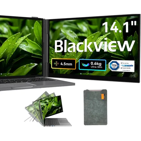 Blackview SCM6 Laptop-Bildschirmerweiterung (600g, 4,5mm) - 14" FHD IPS Augenfreundlicher Tragbarer Monitor für Laptops, Integrierter Ständer, Doppeldisplay für 13"-17" Laptops, Plug & Play für Mac/Windows/Android