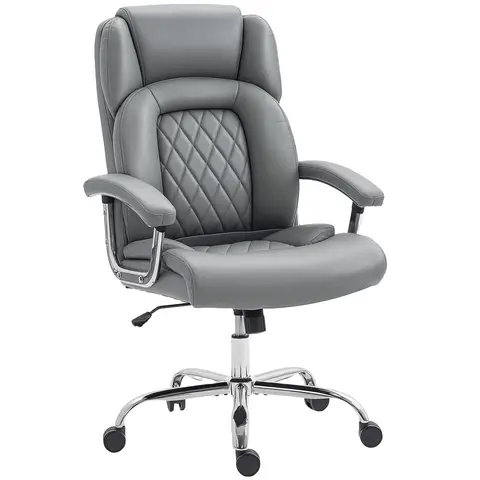 HOMCOM Big and Tall Office Chair 180kg, Executive PU Leather Desk Chair with Spring Cushion, Wide Seat, High Back, Adjustable Height, Swivel Wheels, Built-in Headrest, Tilt Function, Grey