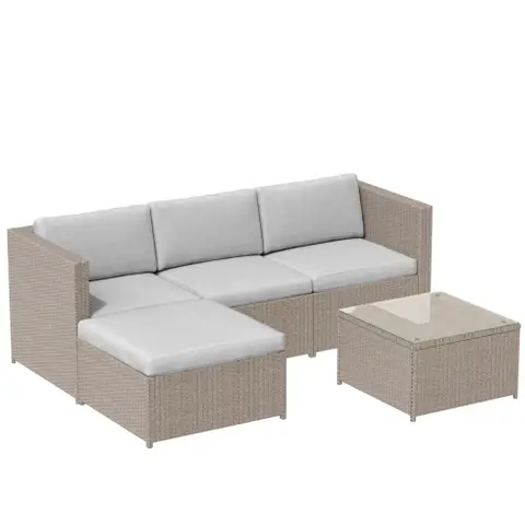 Garden Corner Sofa rattan Garden Furniture Patio Set Garden Entertaining Set Garden Rattan Furniture Lounge Set,Khaki 