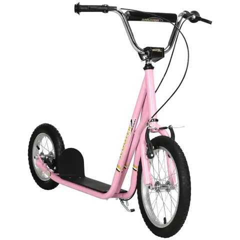 OMCOM Kids Scooter, Teen Kick Scooter with Rubber Wheels, 16" Front Wheel, Height Adjustable Handlebar, Dual Brakes Pink